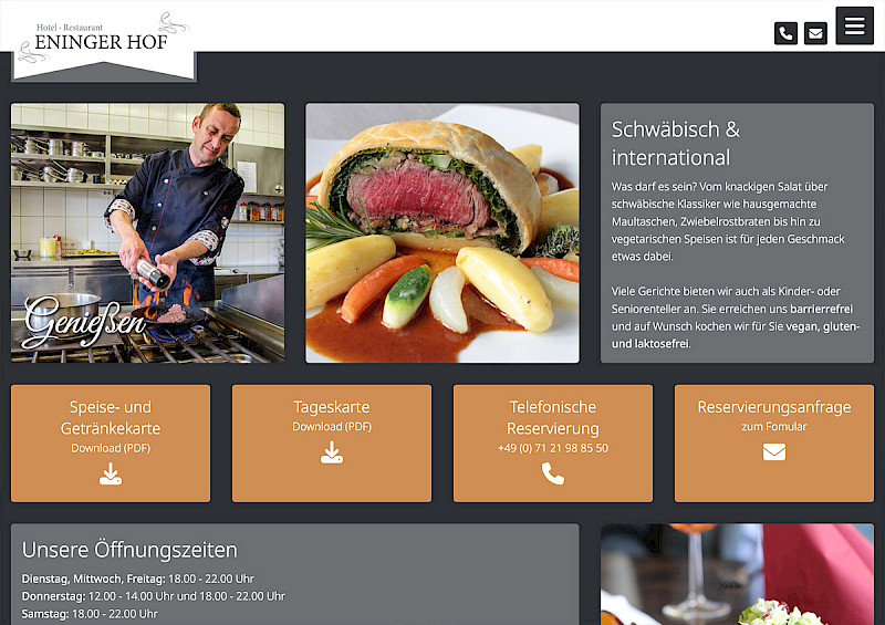 Webdesign Referenz: Eninger Hof - Hotel und Restaurant Website von Indihar.Art