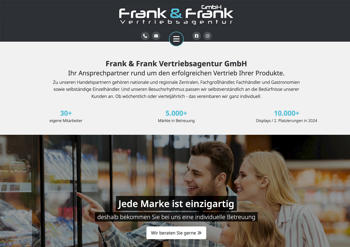 Webdesign Referenz: Frank & Frank Vertriebsagentur GmbH Website von Indihar.Art